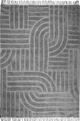 Tapis à franges Yashi gris motif 3D moderne 2 tailles coton