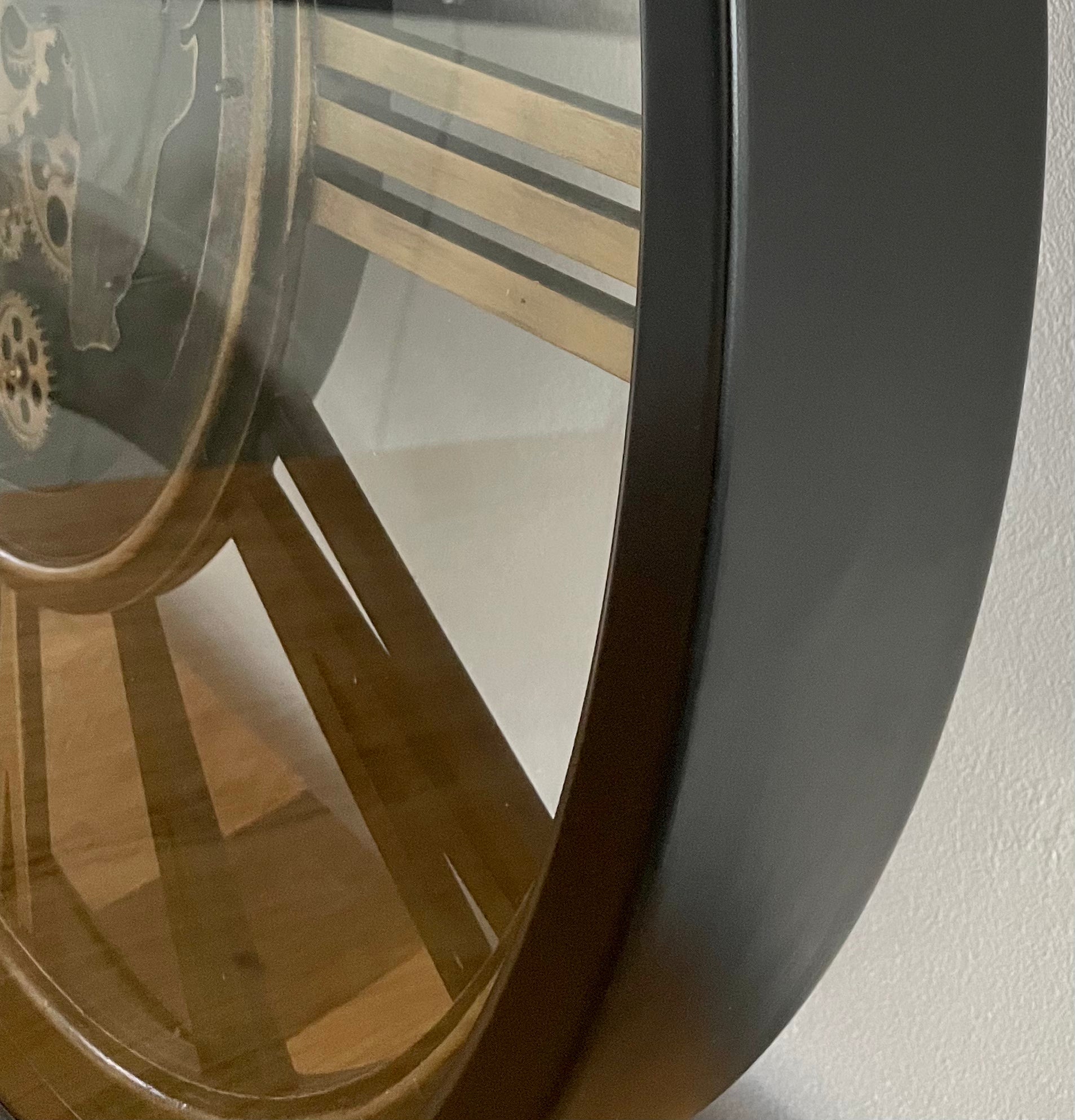80 cm Weltkarte Wanduhr Zahnrad schwarz gold beweglich mit Zahnrädern