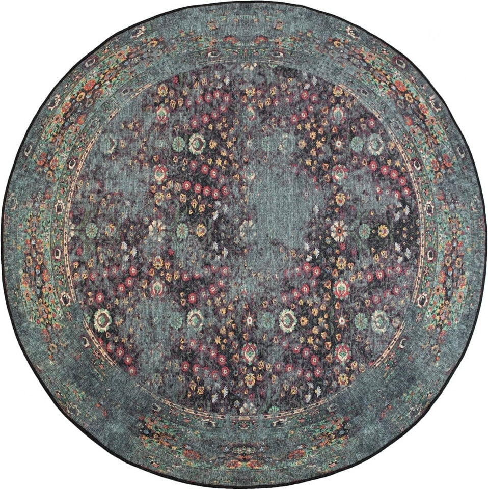 Design Teppich Waat rund Modern Vintage türkis blau rot Multi in 2 Größen