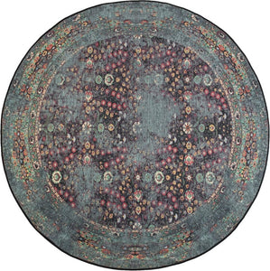 Design Teppich Waat rund Modern Vintage türkis blau rot Multi in 2 Größen