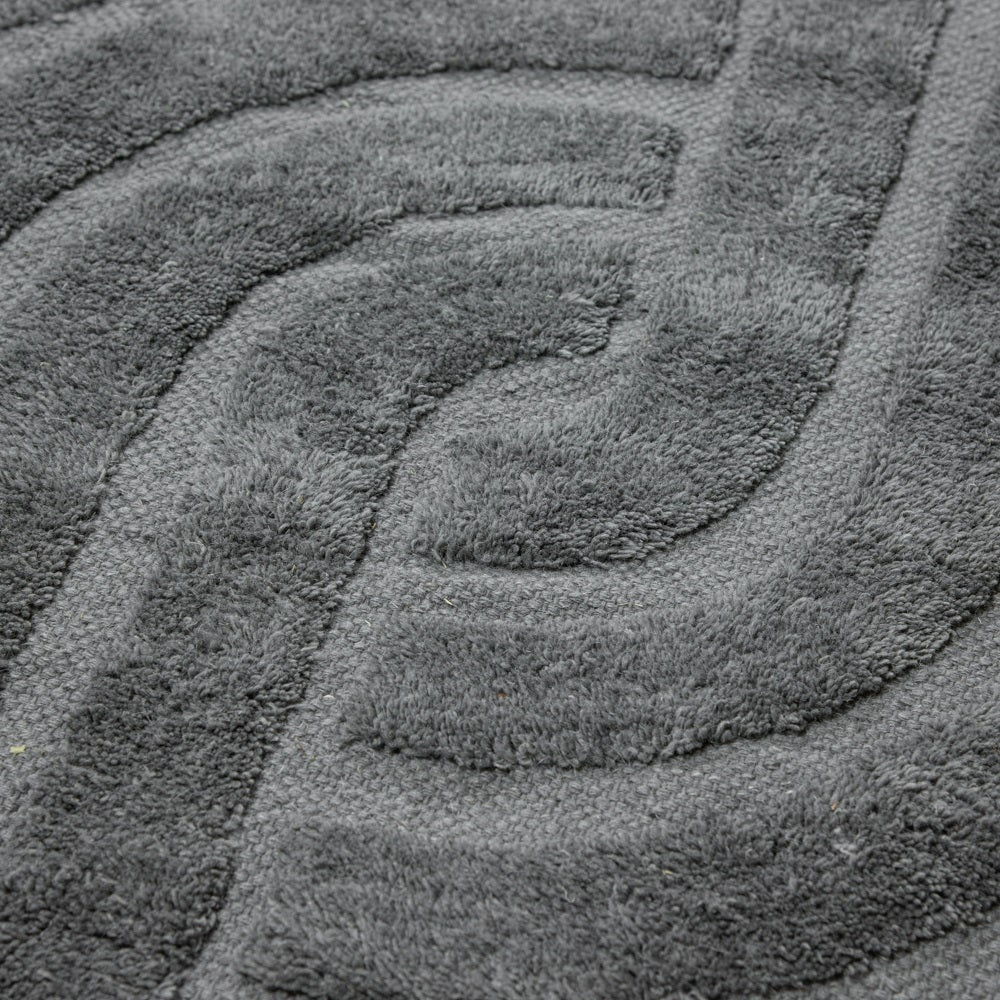 Tapis à franges Yashi gris motif 3D moderne 2 tailles coton