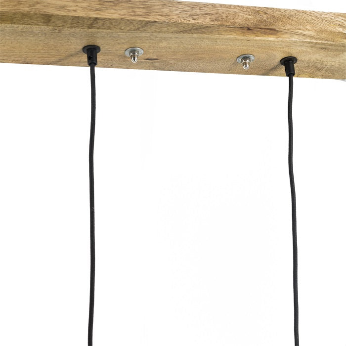 Hängelampe Quattro Industrial Mangoholz Metall Gitter schwarz