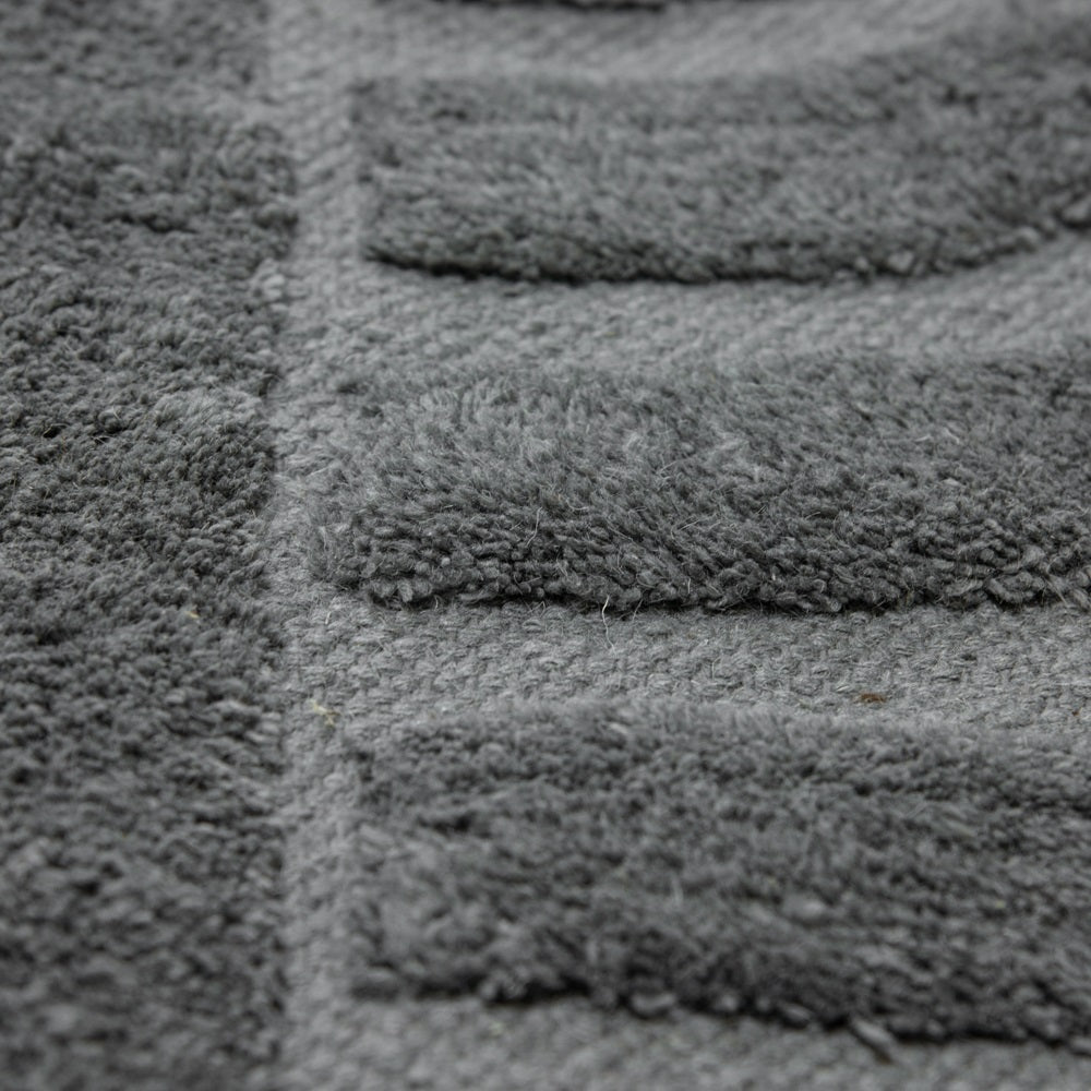 Tapis à franges Yashi gris motif 3D moderne 2 tailles coton