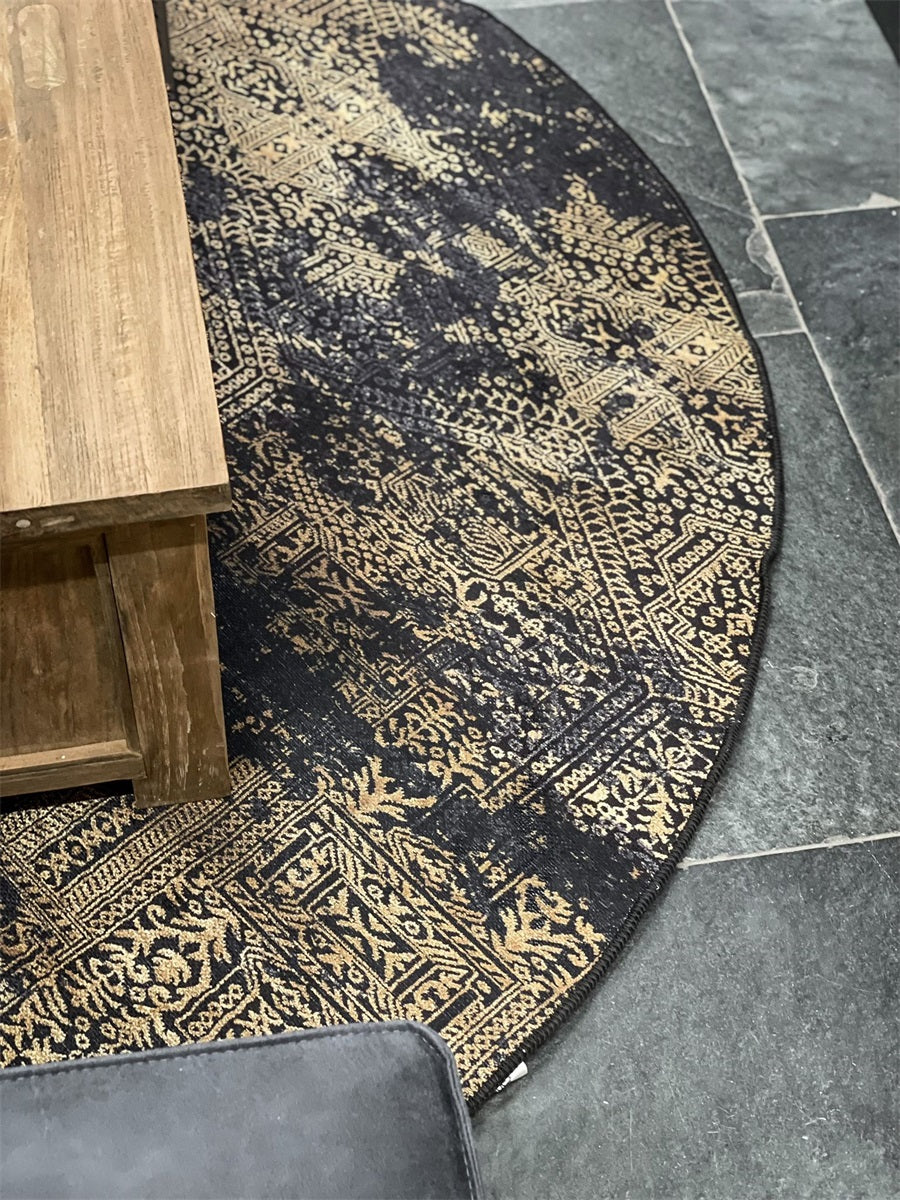 Teppich Kedmar rund Vintage Design gold-braun schwarz in 4 Größen