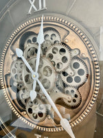 Lade das Bild in den Galerie-Viewer, 66 cm Wanduhr VENEDIG schwarz gold Industrial Metall Uhr Zahnrad bewegend
