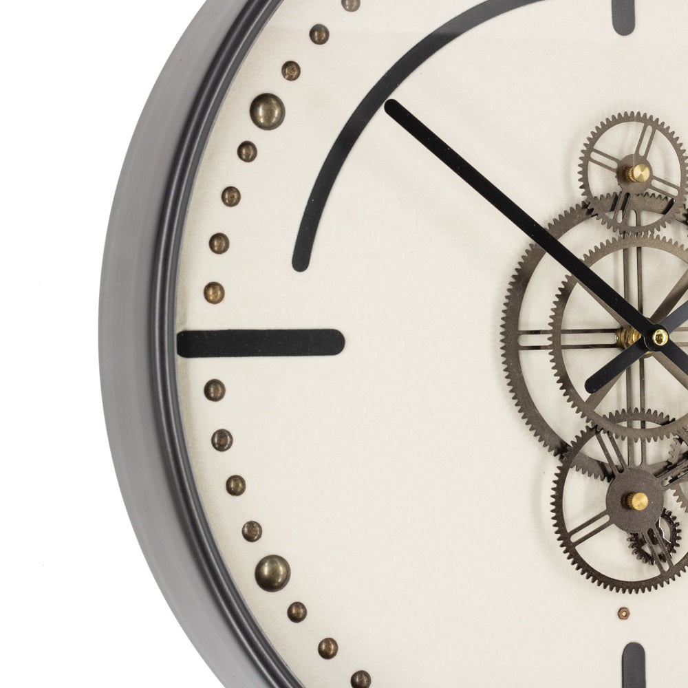 Denver Zahnrad Wanduhr 46 cm Schwarz weiss animiert drehend