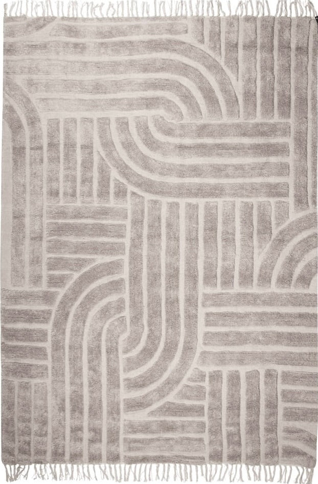 Design Fransenteppich Yashi taupe 3D Muster Modern 2 Größen Baumwolle