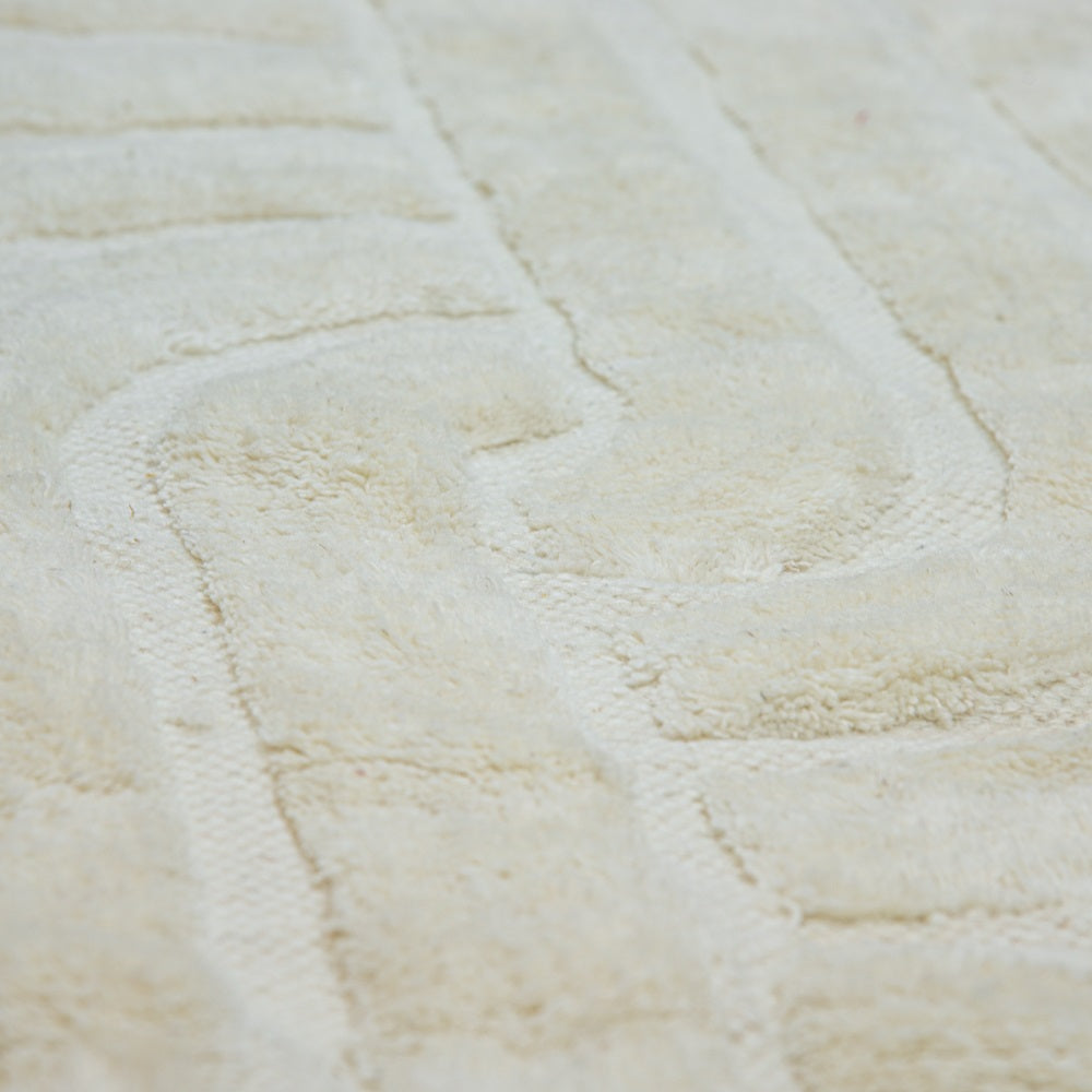 Design Fransenteppich Yashi Natural beige sand 3D Muster Modern 2 Größen Baumwolle