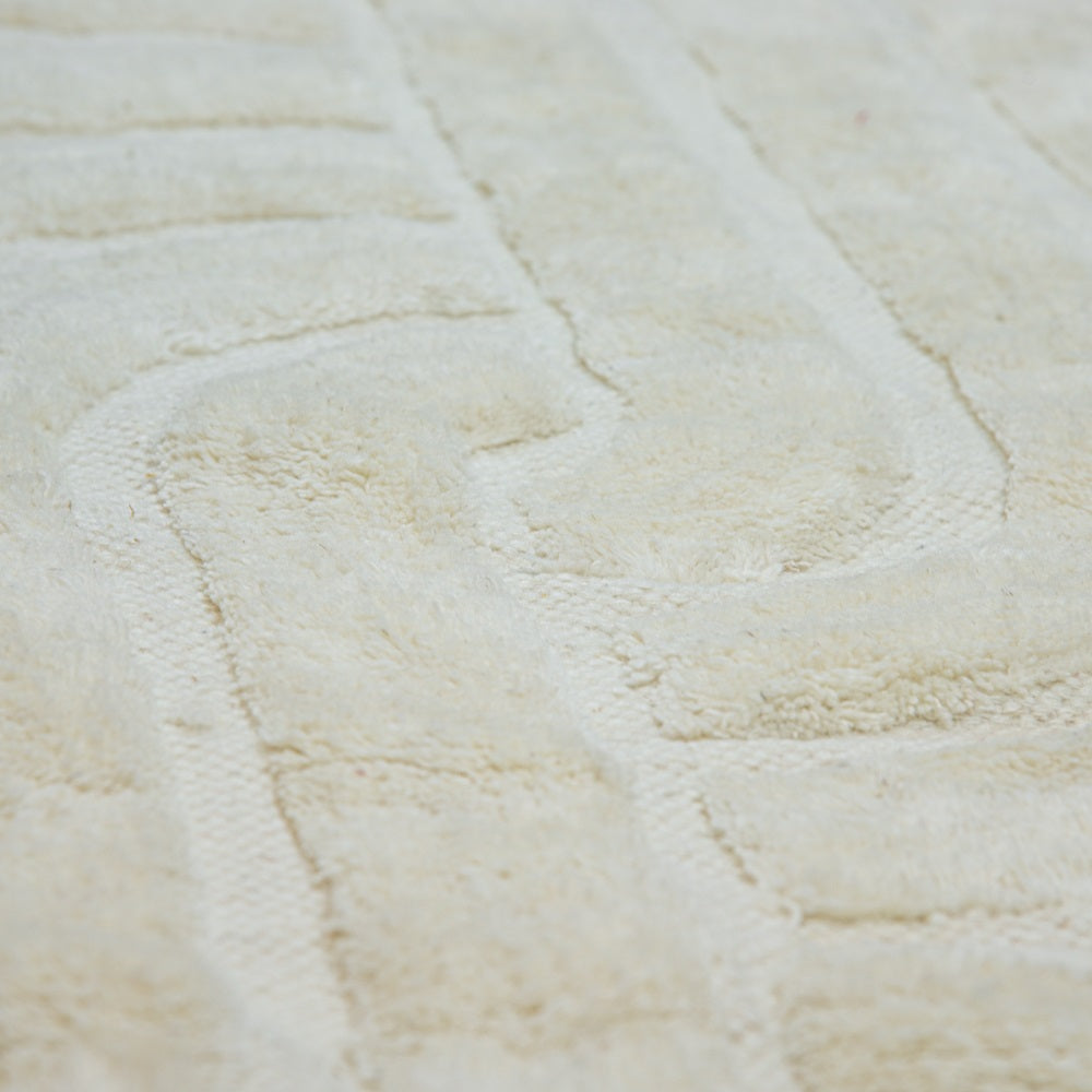 Tapis design à franges Yashi Natural beige sable motif 3D moderne 2 tailles coton