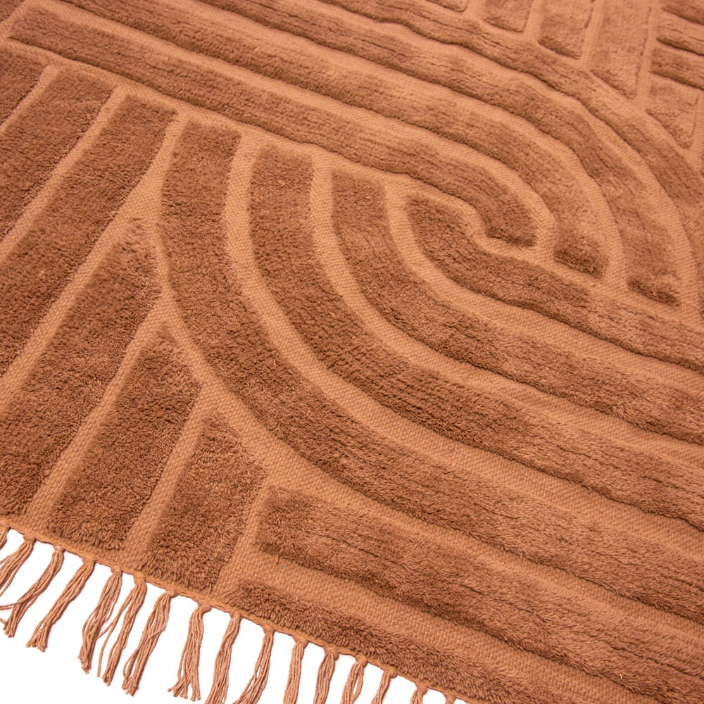 Design Fransenteppich Yashi terracotta rost braun 3D Muster Modern 2 Größen Baumwolle