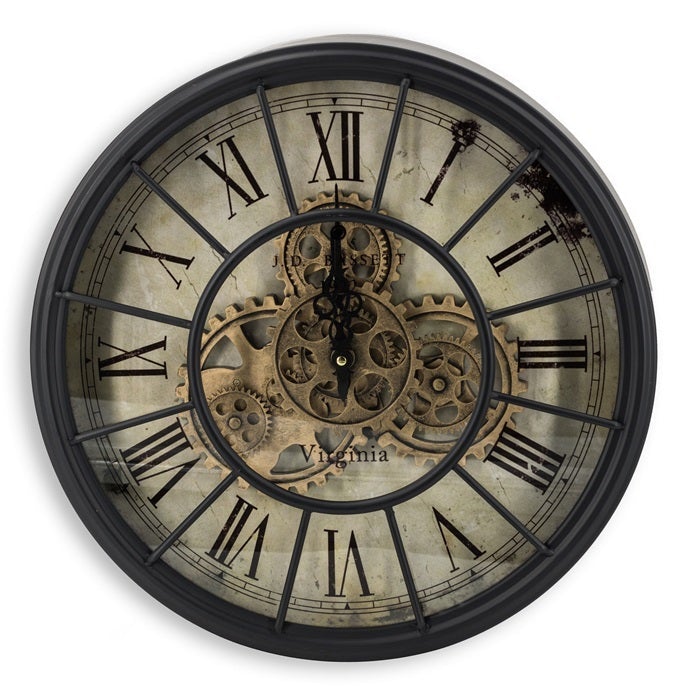 Kleine Wanduhr Industrie Stil Zahnrad Zählwerk 50 cm Schwarz.