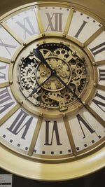 Laden und Abspielen von Videos im Galerie-Viewer, 100 cm Wanduhr Zahnrad Zählwerk Animation gold Vintage weiss beige
