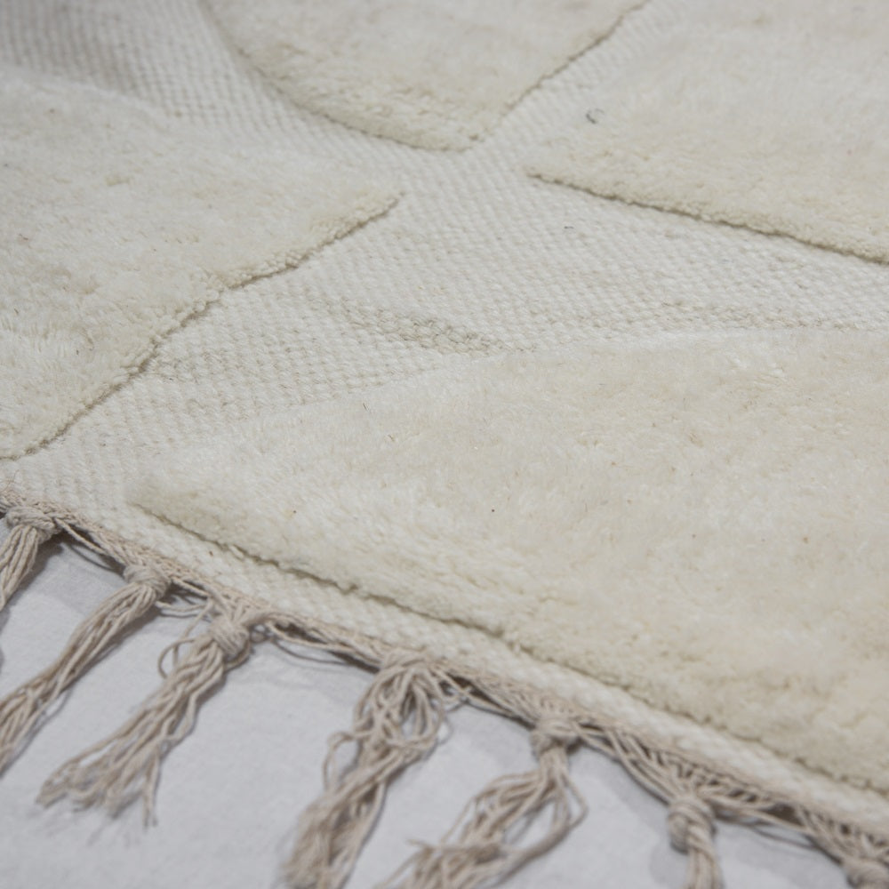 Design Fransenteppich Ronan Natural beige sand 3D Muster Modern 2 Größen Baumwolle