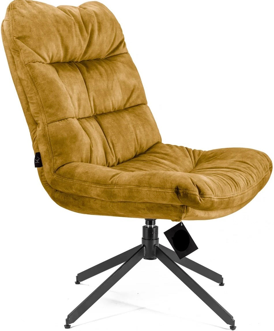 Fauteuil pivotant design en velours Peggy, fauteuil de réception ou de détente pour salon, jaune-doré