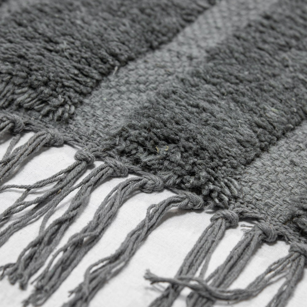 Tapis à franges Yashi gris motif 3D moderne 2 tailles coton
