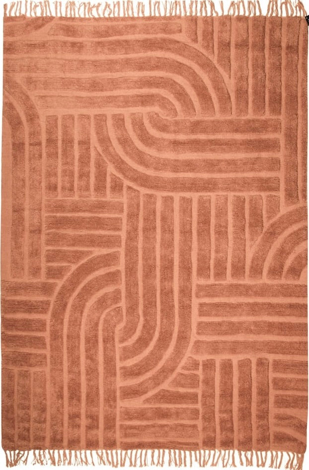 Design Fransenteppich Yashi terracotta rost braun 3D Muster Modern 2 Größen Baumwolle