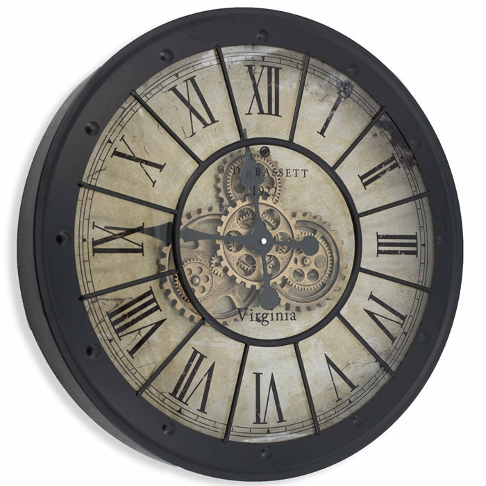 Große Wanduhr Industrie Stil Zahnrad Zählwerk 60 cm Schwarz.