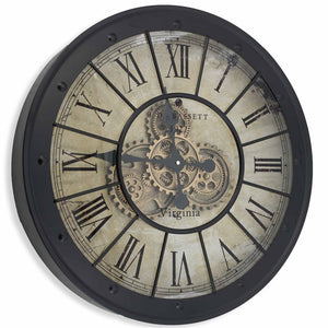 Große Wanduhr Industrie Stil Zahnrad Zählwerk 60 cm Schwarz.