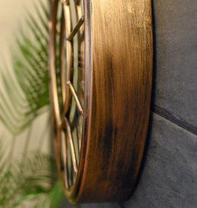 60 cm Vintage gold RIO Wanduhr mit Animation Zählwerk Zahnrad