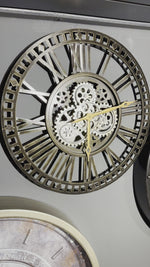 Laden und Abspielen von Videos im Galerie-Viewer, 60 cm Wanduhr Xenia gold-schwarz silber Zahnrad Wand Uhr Industrial
