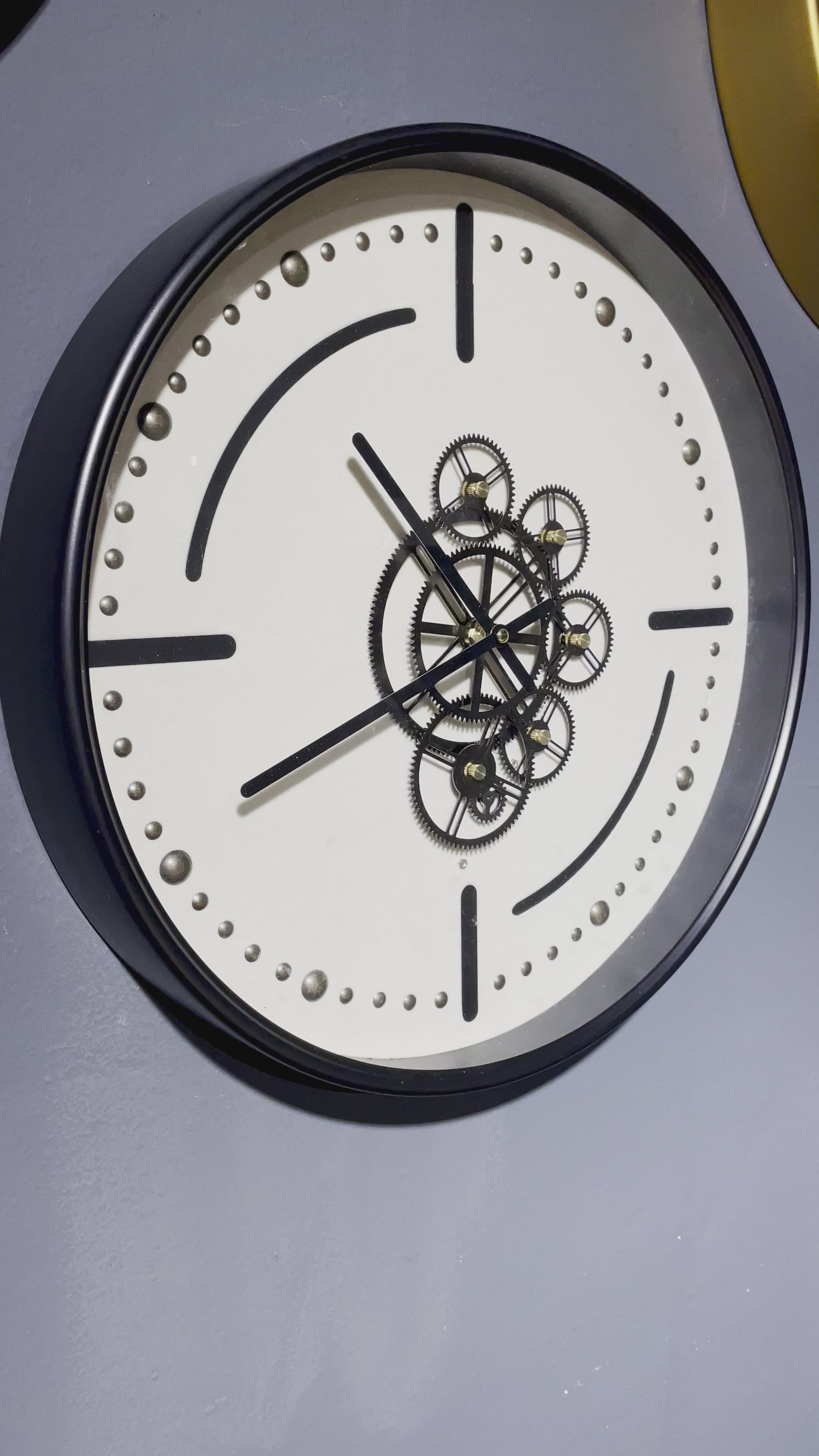 Denver Zahnrad Wanduhr 46 cm Schwarz weiss animiert drehend
