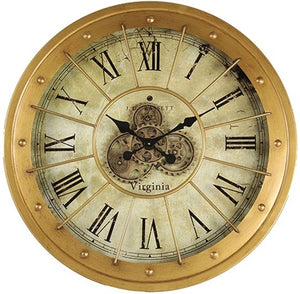 80 cm große Vintage gold RIO Wanduhr mit Animation Zählwerk Zahnrad Wand Uhr