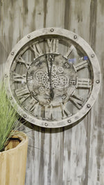 Laden und Abspielen von Videos im Galerie-Viewer, 80 cm KOMPASS Wanduhr mit Zahnrad beige grau
