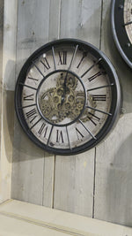 Laden und Abspielen von Videos im Galerie-Viewer, Kleine Wanduhr Industrie Stil Zahnrad Zählwerk 50 cm Schwarz
