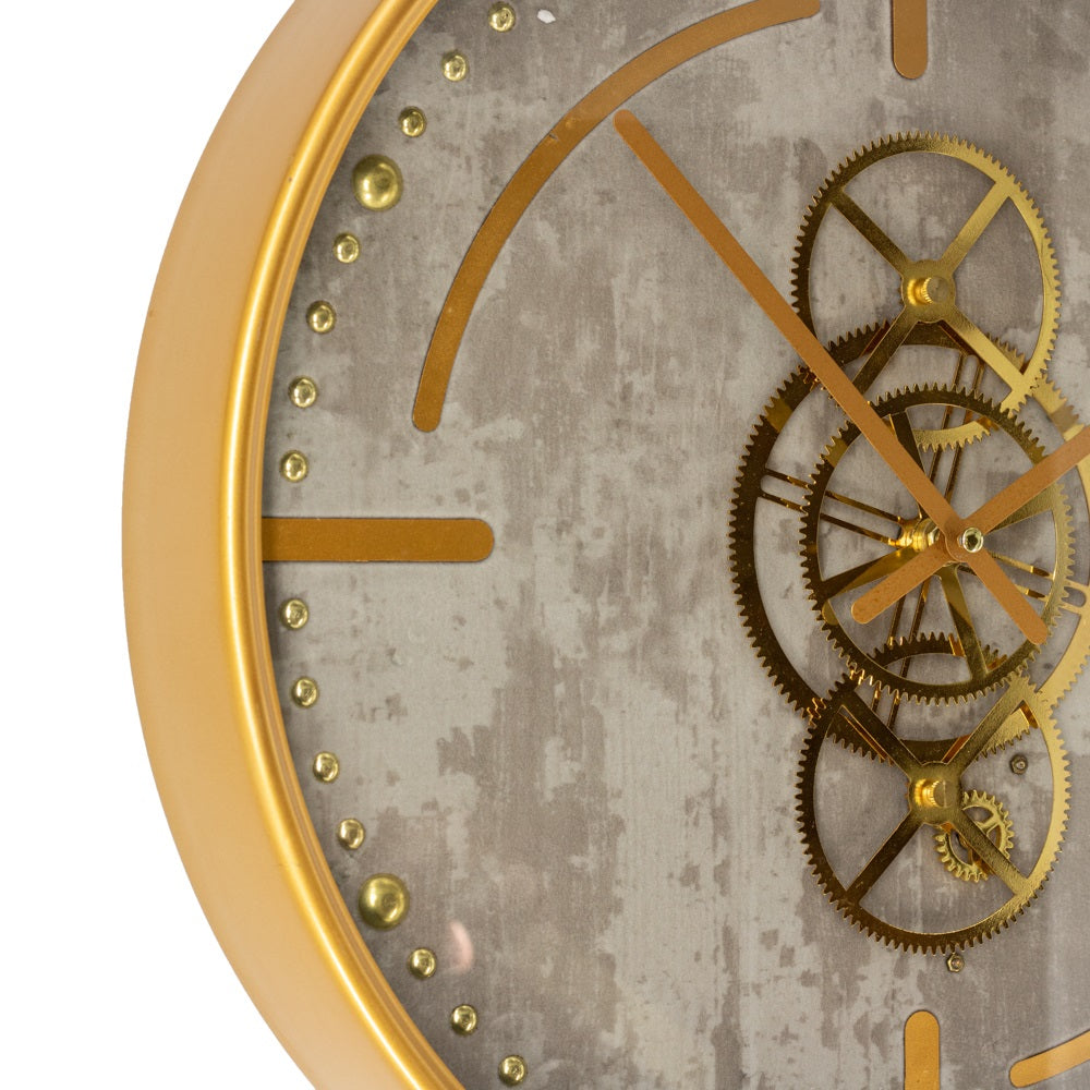 Aladin Zahnrad Wanduhr 46 cm gold Beton grau animiert drehend