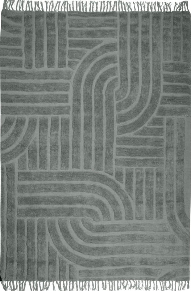 Design Fransenteppich Yashi dunkelgrün marine 3D Muster Modern 2 Größen Baumwolle