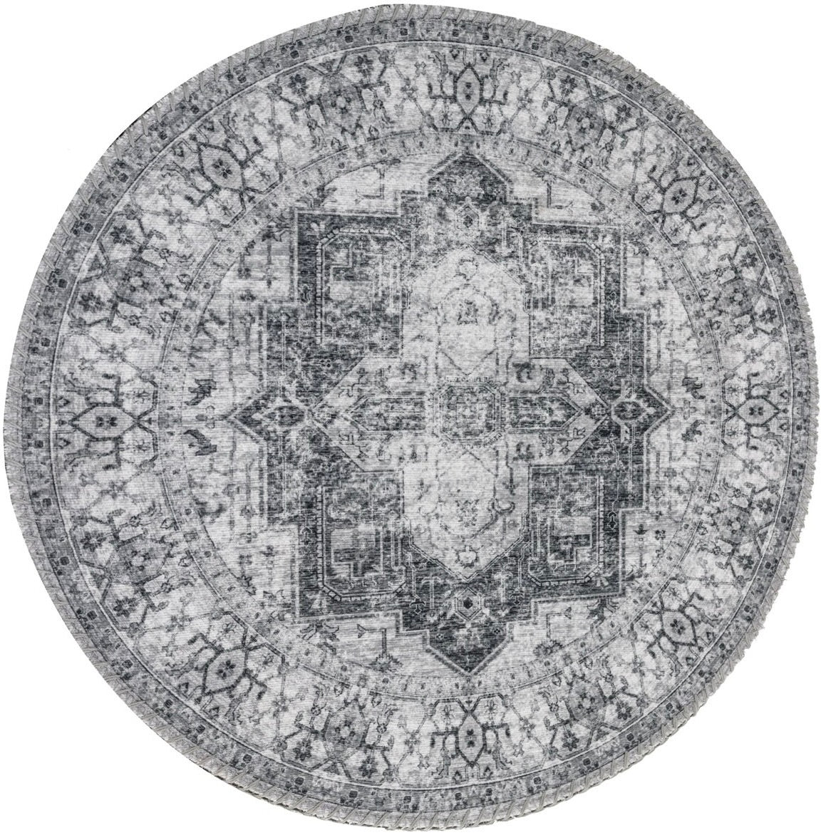 Teppich Fleuris rund Vintage anthrazit grau weiss in 160 cm