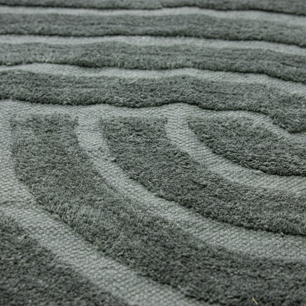 Design Fransenteppich Yashi dunkelgrün marine 3D Muster Modern 2 Größen Baumwolle