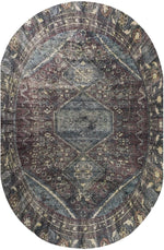 Lade das Bild in den Galerie-Viewer, Teppich Cyre oval Vintage rot-hellbraun-hellblau Multicolor washed out 160x230cm
