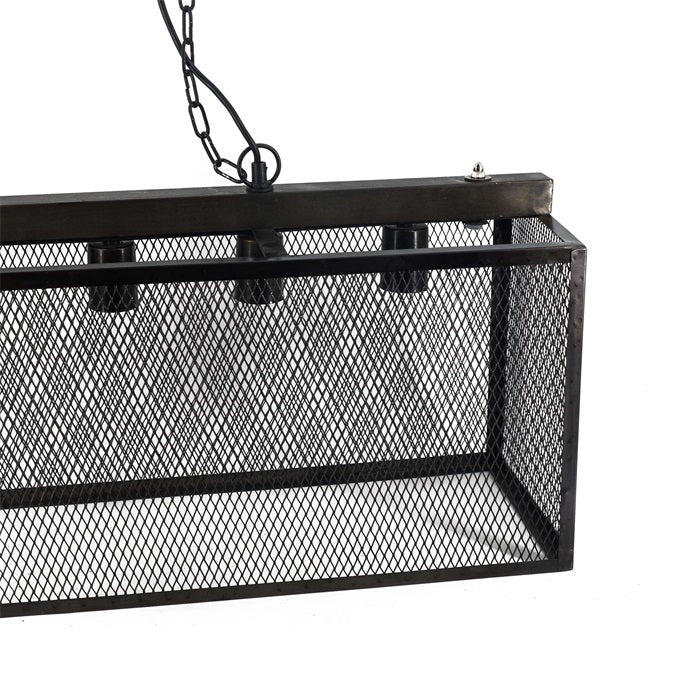 Industrial Hängelampe con Gaze schwarz Metall Mango Holz