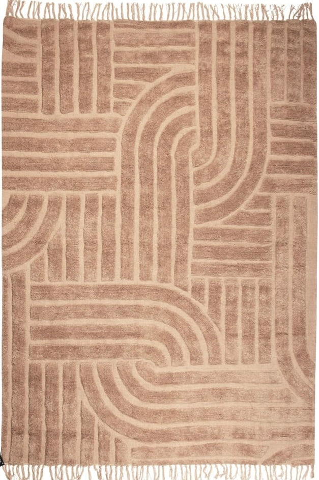 Design Fransenteppich Yashi beige braun sandfarbig 3D Muster Modern 2 Größen Baumwolle