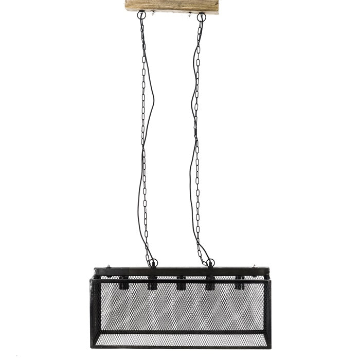 Industrial Hängelampe con Gaze schwarz Metall Mango Holz