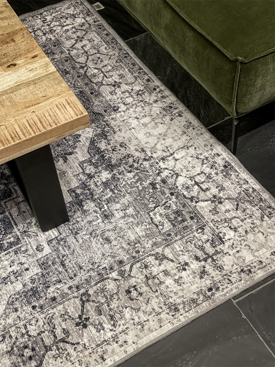 Teppich Fleuris Vintage anthrazit grau weiss in 2 Größen