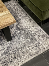 Teppich Fleuris Vintage anthrazit grau weiss in 2 Größen