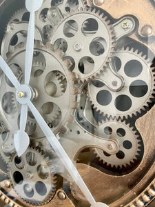 66 cm Wanduhr VENEDIG schwarz gold Industrial Metall Uhr Zahnrad bewegend