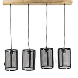 Hängelampe Quattro Industrial Mangoholz Metall Gitter schwarz