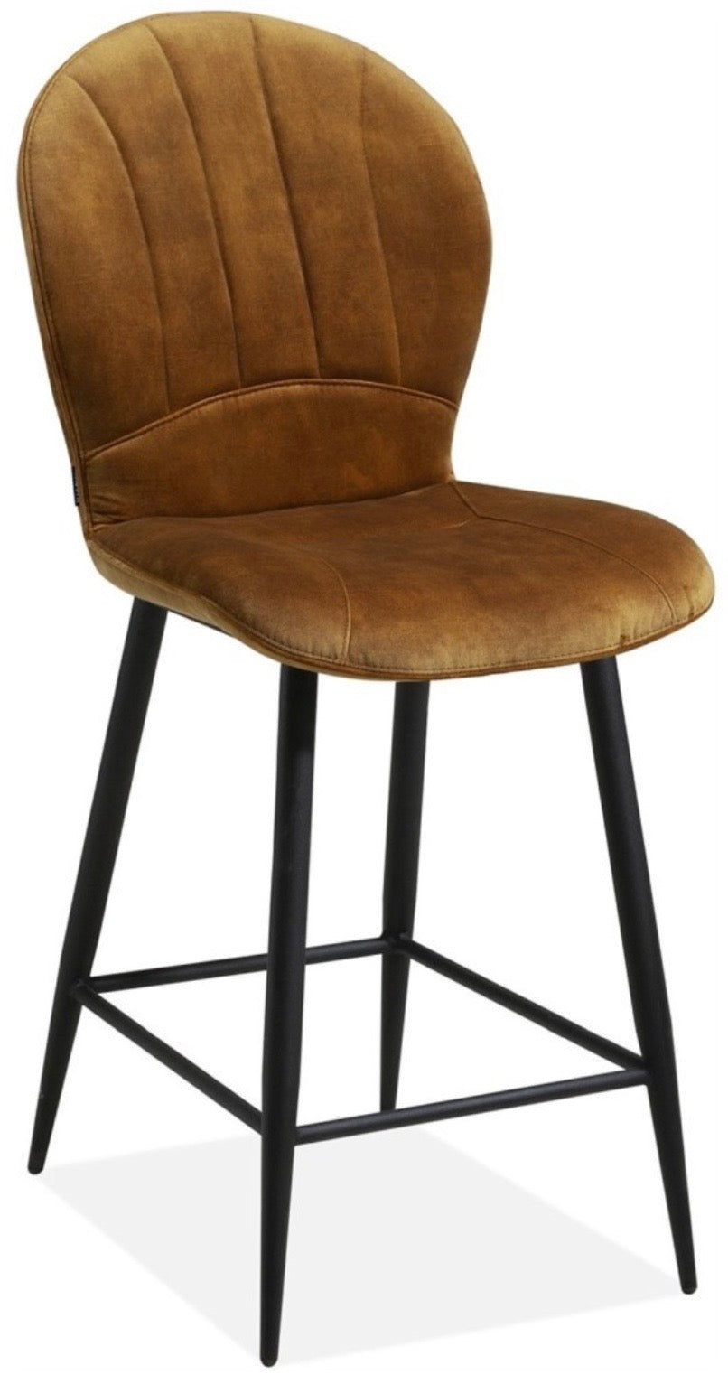 Tabouret de bar Fasty en velours, disponible en 3 coloris : anthracite, marron cognac et vert foncé