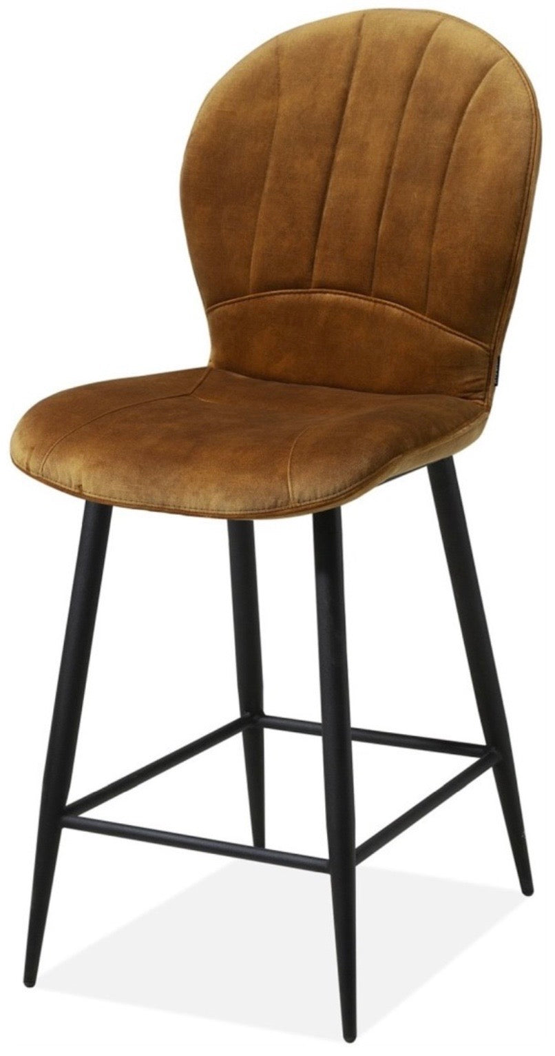 Tabouret de bar Fasty en velours, disponible en 3 coloris : anthracite, marron cognac et vert foncé