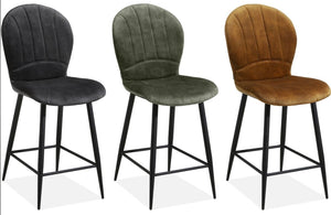 Samt Velours Barstuhl Fasty in 3 Farben Anthrazit Cognac-Braun und Dunkelgrün