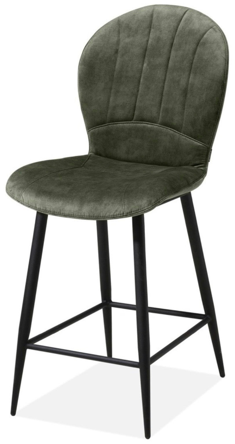 Tabouret de bar Fasty en velours, disponible en 3 coloris : anthracite, marron cognac et vert foncé