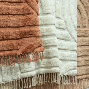 Design Fransenteppich Yashi Natural beige sand 3D Muster Modern 2 Größen Baumwolle