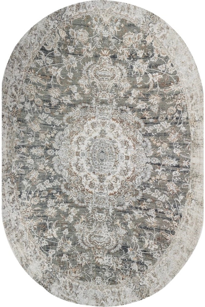 Tapis Jutta ovale Vintage Blanc-gris sable en 160x230cm