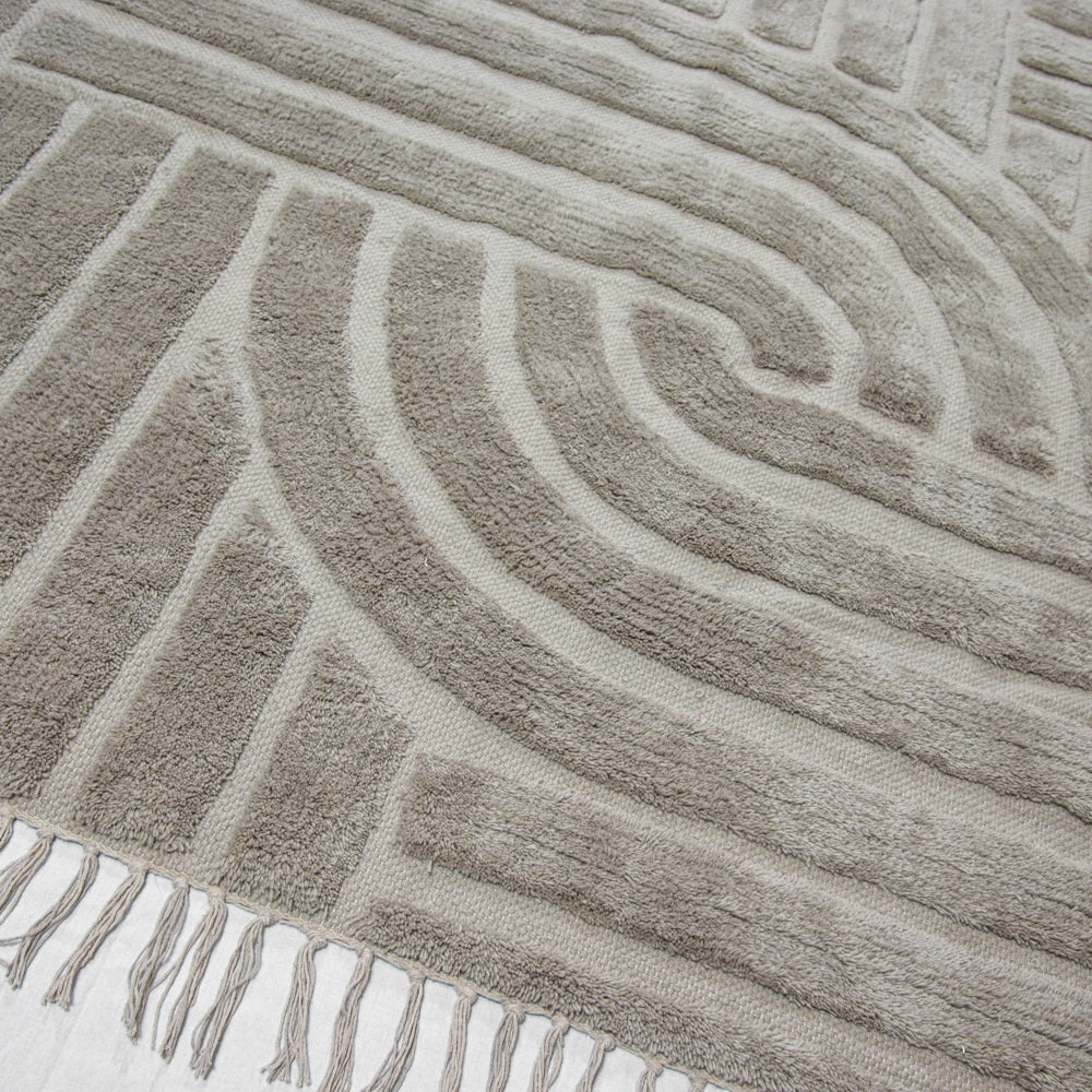 Design Fransenteppich Yashi taupe 3D Muster Modern 2 Größen Baumwolle