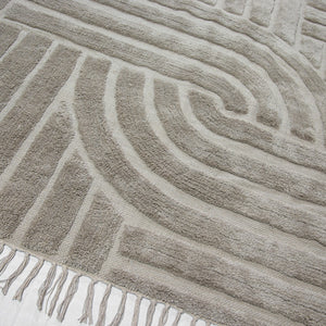 Design Fransenteppich Yashi taupe 3D Muster Modern 2 Größen Baumwolle