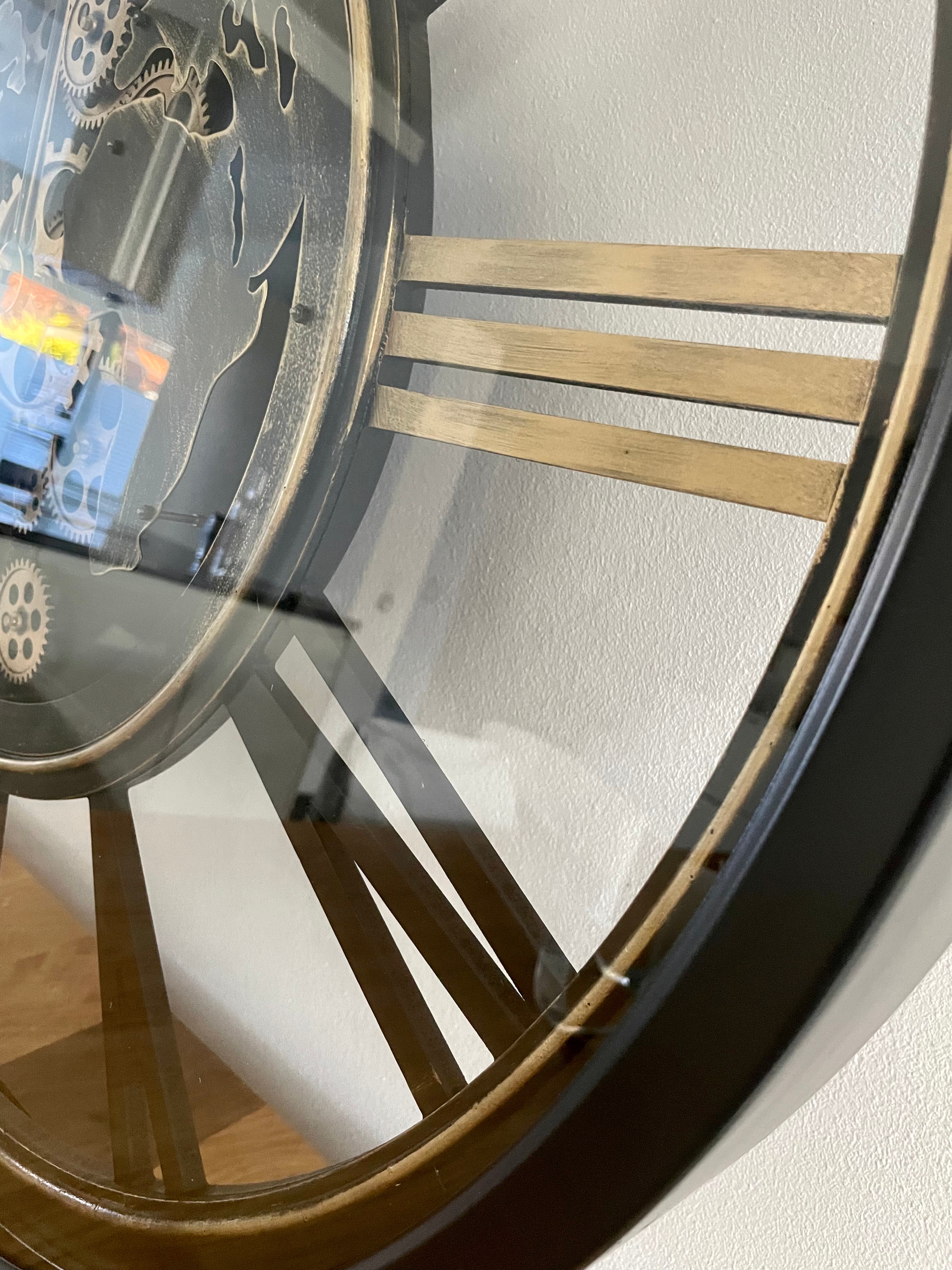 80 cm Weltkarte Wanduhr Zahnrad schwarz gold beweglich mit Zahnrädern
