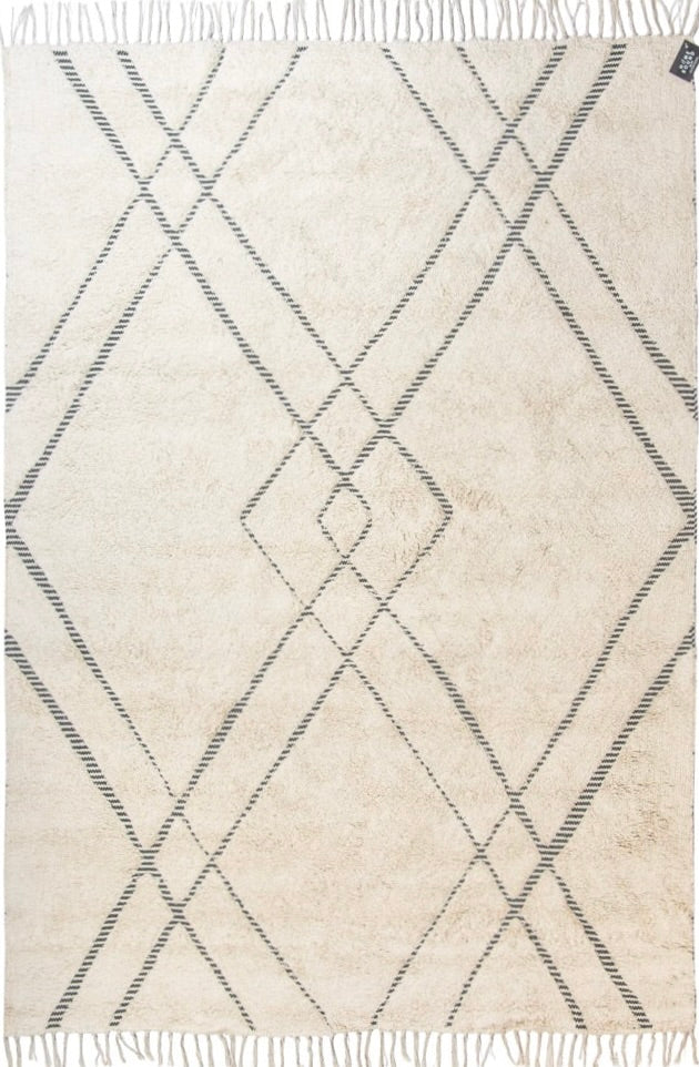 Design Fransenteppich Shev beige schwarz Modern 2 Größen Baumwolle